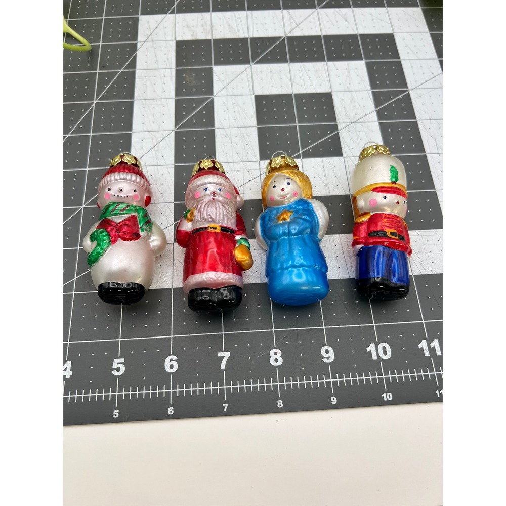 Silvestri Glass Christmas Ornaments Set Santa Snowman Angel Nutcracker 4pc